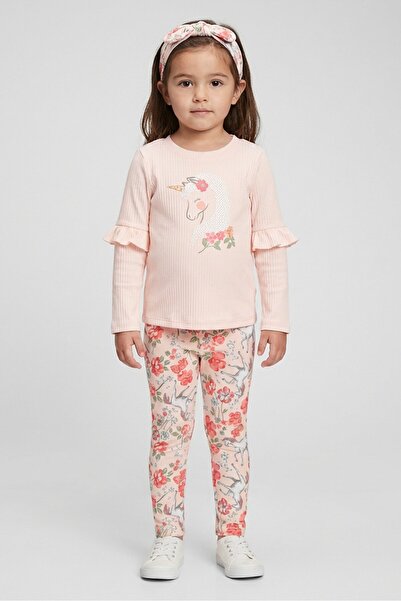 NANNETTE Toddlers Girl 3Pcs Unicorn Print Top And Leggings Set with Headband,...