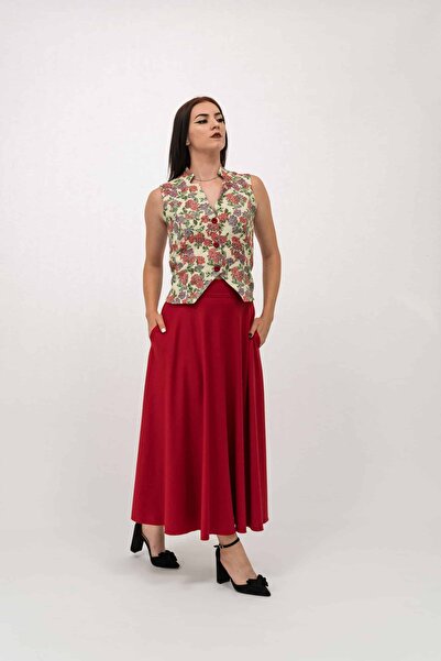 Gorgeaux Elegant Red Aida Skirt - 4XL(48)