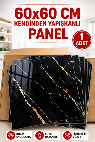 UKAB DEKOR 60x60 Cm 1 Adet Siyah Mermer Desenli Kendinden Yapışkanlı Seramik ...