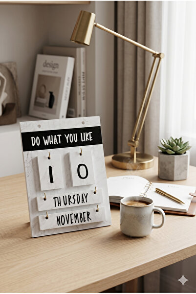 Homerest Do What You Like Ahşap Masaüstü Sonsuz Takvim Mermer Desenli Şık Tas...