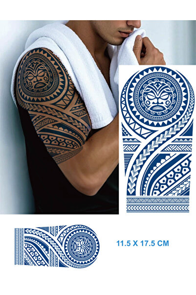 KURBE Erkek Maori Tribal Dövme Omuz Dövmesi Yarı Kalıcı Su Geçirmez Dövme Tat...