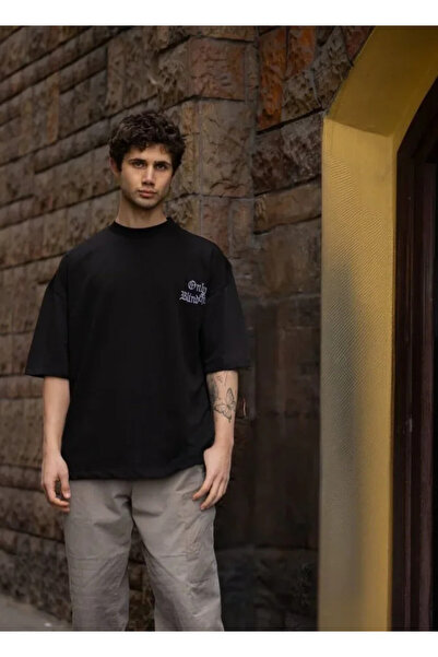 Efnaz style Unisex Crew Neck Printed Oversize T-Shirt - Black