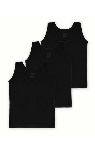 X MODAL Boy's Black Tank Top 3 Pack 100% Cotton Combed Cotton