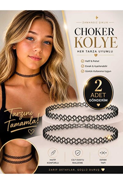 Eva&Rose 2 Adet Choker Kolye Siyah Esnek Tattoo Kolye Ayarlanabilir Bohem Y2K...