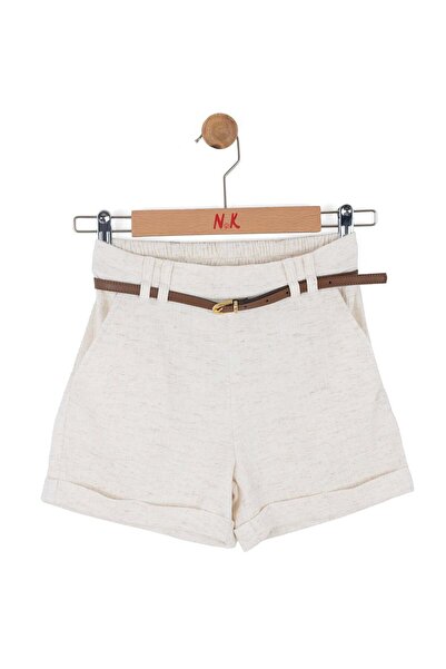 nk kids Nk Girl's Belt Detailed Linen Shorts 8-14 Years Old Cream