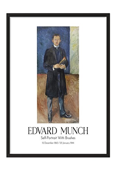 Postifull Edvard Munch - Autoportret sa četkama, slika u crnom okviru, umetni...