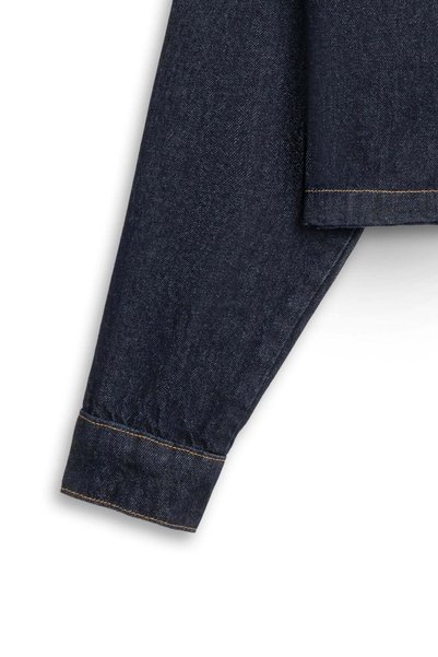 praye Collar Detailed Denim Jacket Navy Blue