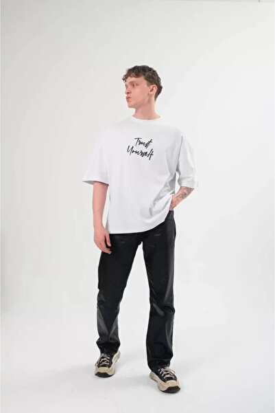 Efnaz style Unisex Crew Neck Printed Oversize T-Shirt - White