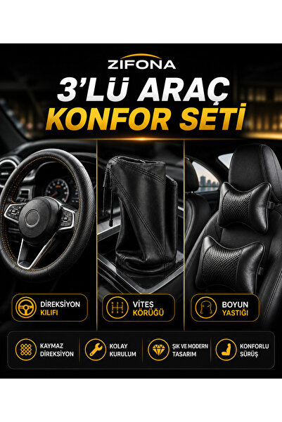 zifona 3 lü set Dikme Direksiyon Kılıfı + Vites Körüğü + boyun yastğı