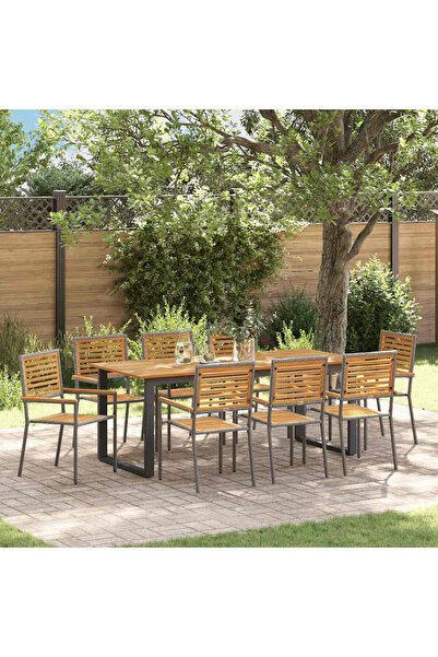 vidaxl Set de masa pentru gradina 9 pcs Gri Lemn Solid de Acacia