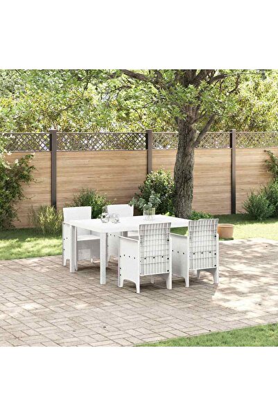 vidaxl Set de masa pentru gradina 5 pcs Alb Ratan Polt