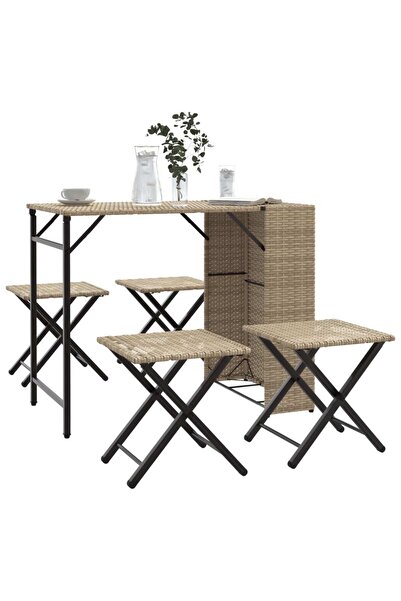 vidaxl Set mobilier de gradina, pliabil, 5 piese, bej, poliratan