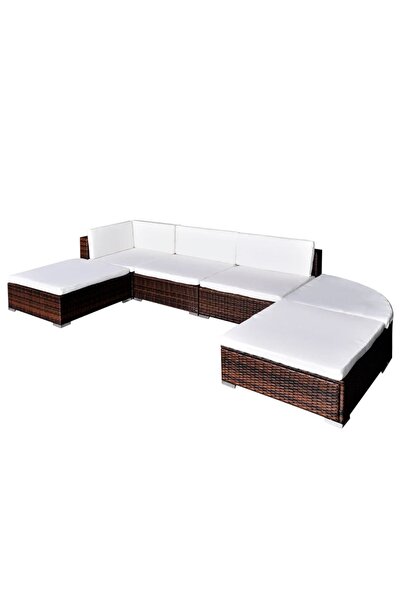 vidaxl Set mobilier de gradina cu perne, 6 piese, maro, poliratan