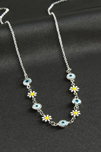 ZERO LAND Nhrhls Daisy Evil Eye Enamel Necklace - (114117) Silver Color