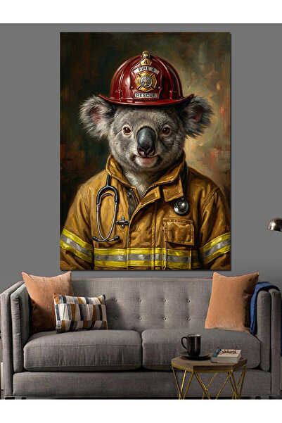 Artmeg Pânză decorativă Koala cu costum de pompier - Tablou din lemn MDF