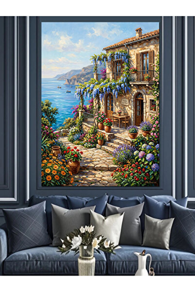 Artmeg Pânză decorativă cu motive florale, străzi italiene și marine - Masă d...