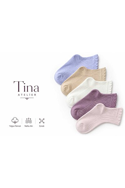 Tina atelier 5 Çift Kız Bebek & Çocuk Pikotlu Soket Çorap Soft Pastel Set - Y...