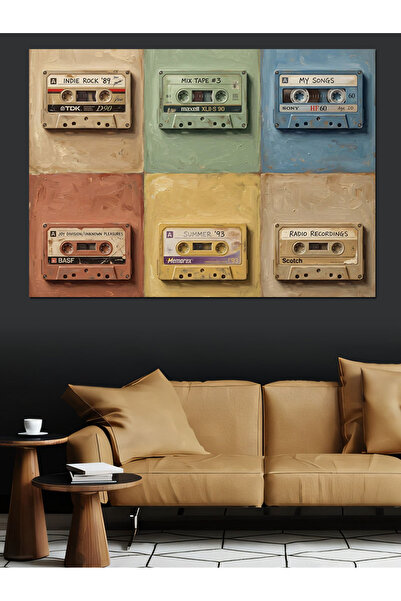 Artmeg Casete colorate cu design retro, tablou decorativ din pânză - Tablou d...