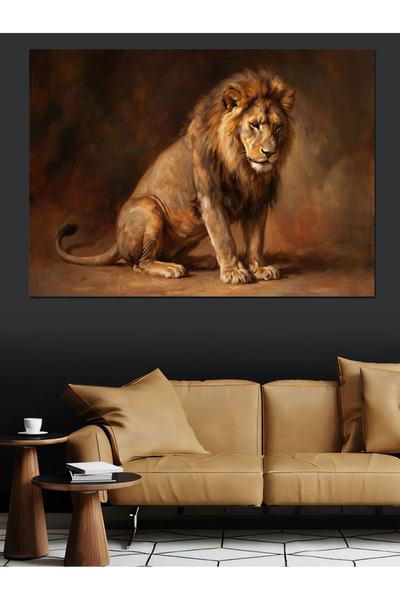 Artmeg Decorative Canvas Portrait of Sitting Wise Lion - Mdf Wood Painting