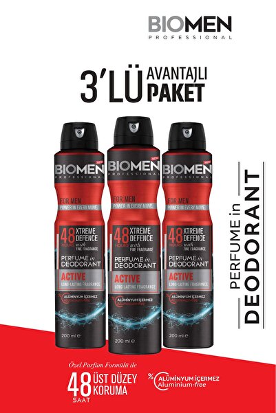 Biomen Erkekler İçin Aktif Deodorant Parfümlü 3x 200 ml
