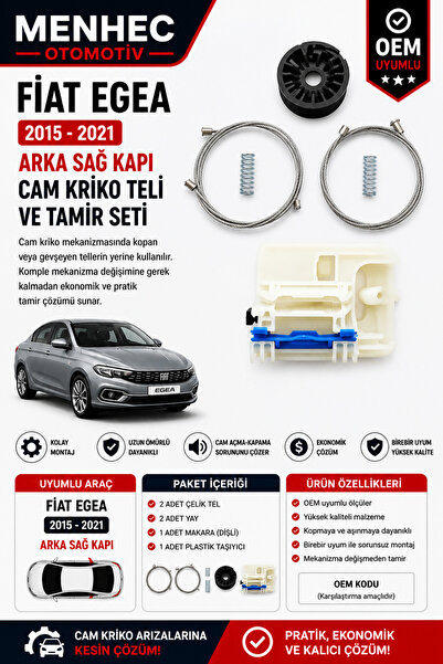 Menhec Otomotiv Fiat Egea 2015-2021 Arka Sağ Cam Kriko Teli Tamir Seti Cam Me...