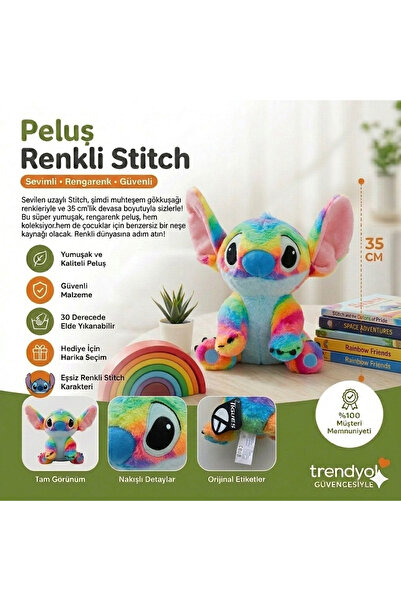 TIGOES Gökkuşağı Renkli Stitch Peluş Oyuncak - 35 cm