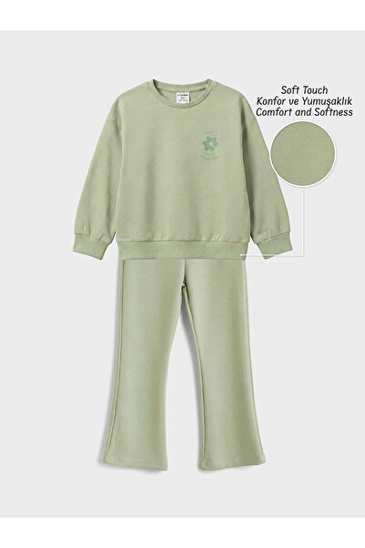 LC Waikiki Floral Printed Girls' Soft Touch Sweatshirt and Sweatpants