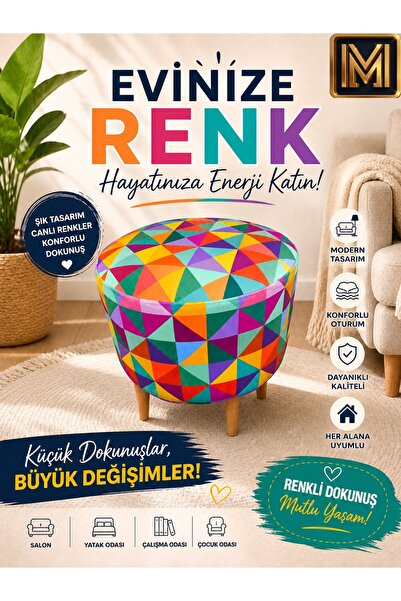 MEDET HOME DİDAY GÖKKUŞAĞI puf f trend puf koltuk puff bench dekoratif bohem ...