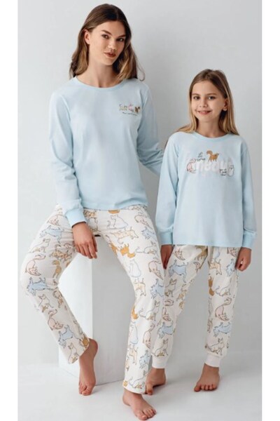 Rolypoly Cat Printed Pajama Set S-Xxl Blue