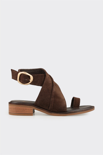 Elle Shoes Kahve Deri Kadın Sandalet