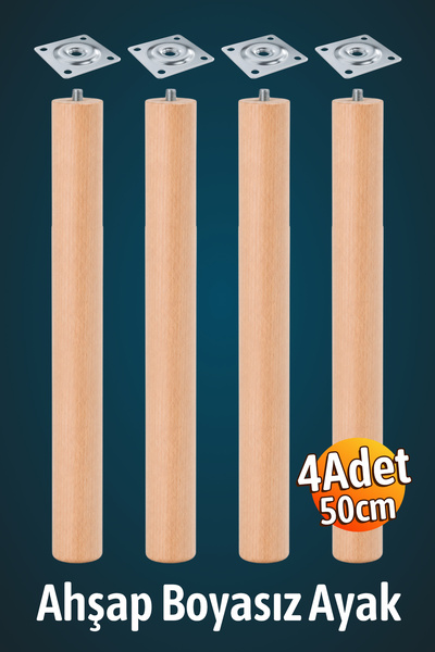 Badem10 Bohem 50 cm (4 Adet) Doğal Ahşap Boyasız Silindir Sehpa Ayağı - (4 Ad...