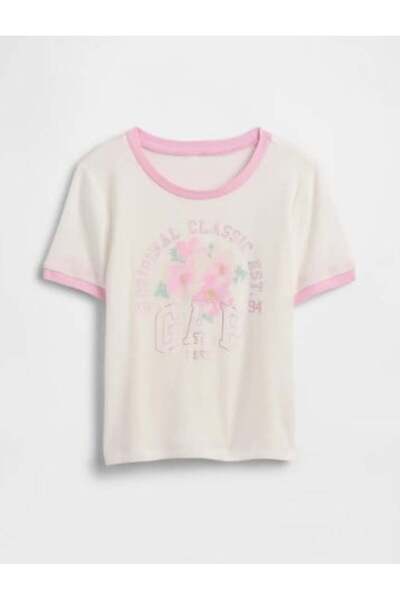 GAP Kids Gap Kız Çocuk Yumuşak Dokulu Pamuklu Kız Çocuk Tişört 4-16 Yaş BEYAZ