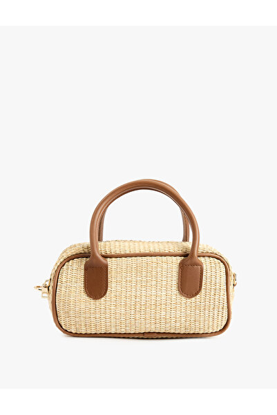 Koton Zippered Handle Straw Handbag