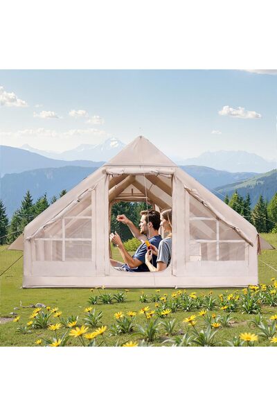 VEVOR Cort gonflabil pentru camping 4x3x2m, capacitate 5-8 persoane, material Oxford 300D impermeabil PU3000, montaj rapid cu pompa inclusa, 2 usi si 4 ferestre cu plasa, cu geanta transport