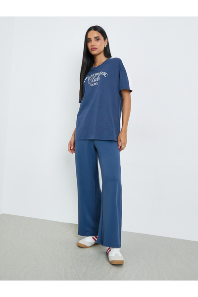 Styli Blue Slogan Oversized Cotton T-Shirt