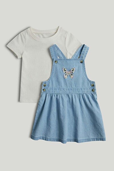 MOTHERCARE Denim Pinny Dress and T-Shirt Outfit