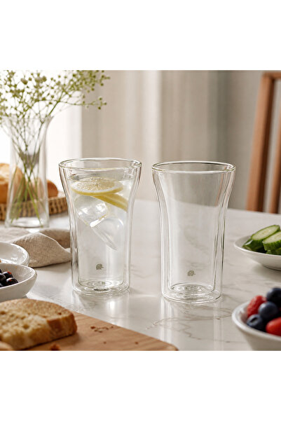 Jumbo Glory 8 Root 2’li Çift Cidarlı Cam Bardak Seti 400 ml Şeffaf