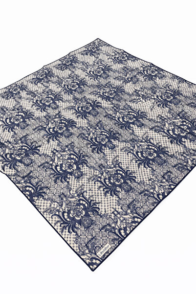 Levidor Tivil Pure Silk Scarf Ist 3026-2 Navy Blue Ethnic Pattern
