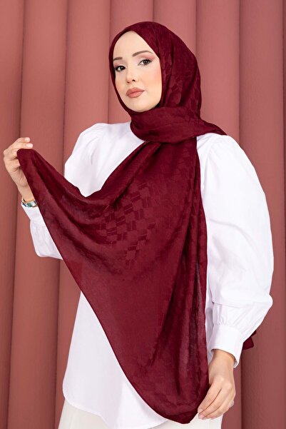 ECN سلسلة شالات الجاكار ذات النمط الهندسي باللون العنابي