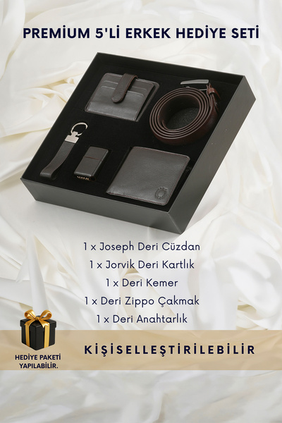 CüzCan Hakiki Deri Cüzdan, Kemer, Kartlık, Anahtarlık ve Çakmak Seti - Joseph...