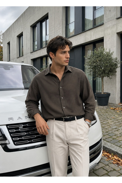 Quafash Erkek Premium Müslin %100 Pamuk Oversize Uzun Kollu Gömlek