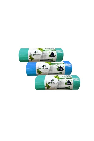 Ecofriend Set 3 bucati saci menaj albastru-verde 60 Litri, 60x80 cm, 15 buc/rola
