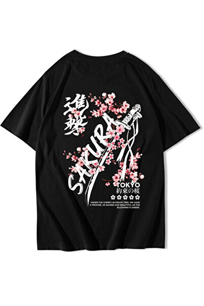 BRZ COLLECTION Tricou unisex oversize Sakura Tokyo negru