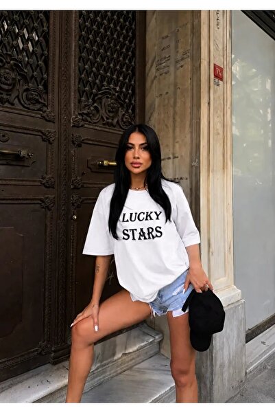 Cool & Sexy Bela ženska majica sa štampanim srećnim zvezdama, veće veličine