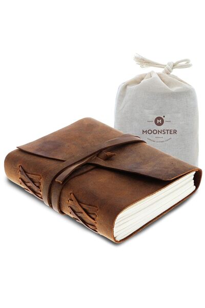 Moonster Leather Journal for Men and Women - Handmade Vintage, Leather Bound,...