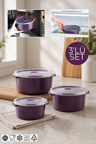 Nandy Home Set of 3 Round Storage Containers That Can Be Used in Microwave an...