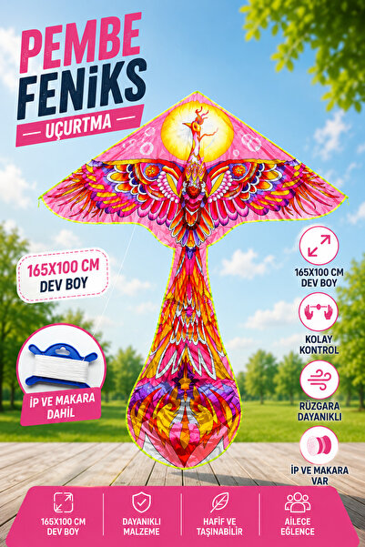 YILDIRIM OYUNCAK Dev Pembe Feniks Tasarımlı Uçurtma 165x100 cm Boyutunda 50 M...