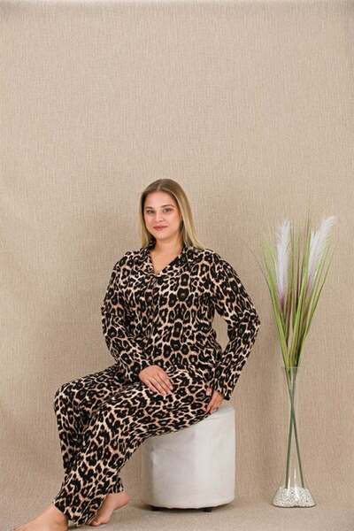 Aria's Closet Arias Closet Large Size Leopard Patterned Buttoned Long Sleeve ...
