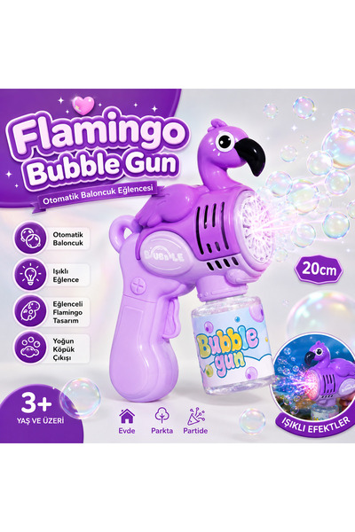 synshop Mor Flamingo Bubble Gun Pilli Köpük Baloncuk Tabancası Işıklı Otomati...
