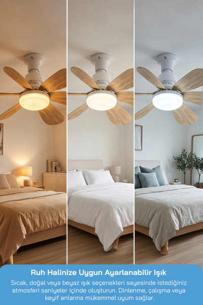 Sinbo SF-7708 3 LED Aydınlatmalı Sessiz Tavan Vantilatörü Kumandalı 6 Kanatlı - Ahşap Renk